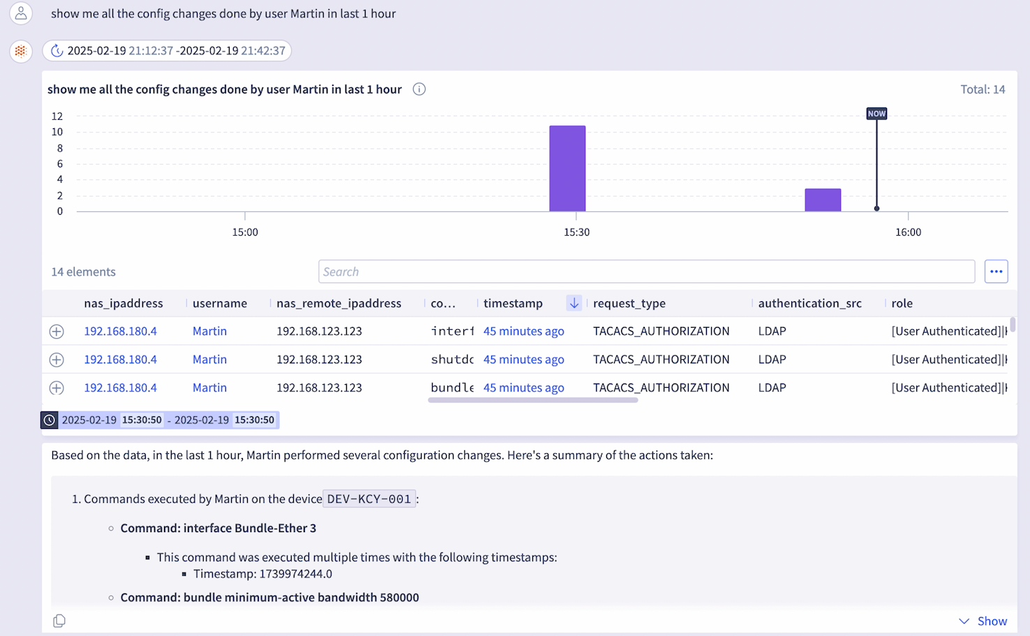 Selector Copilot interface embedded in a collaboration tool like Slack, displaying real-time network insights and automated recommendations to an IT operations team.